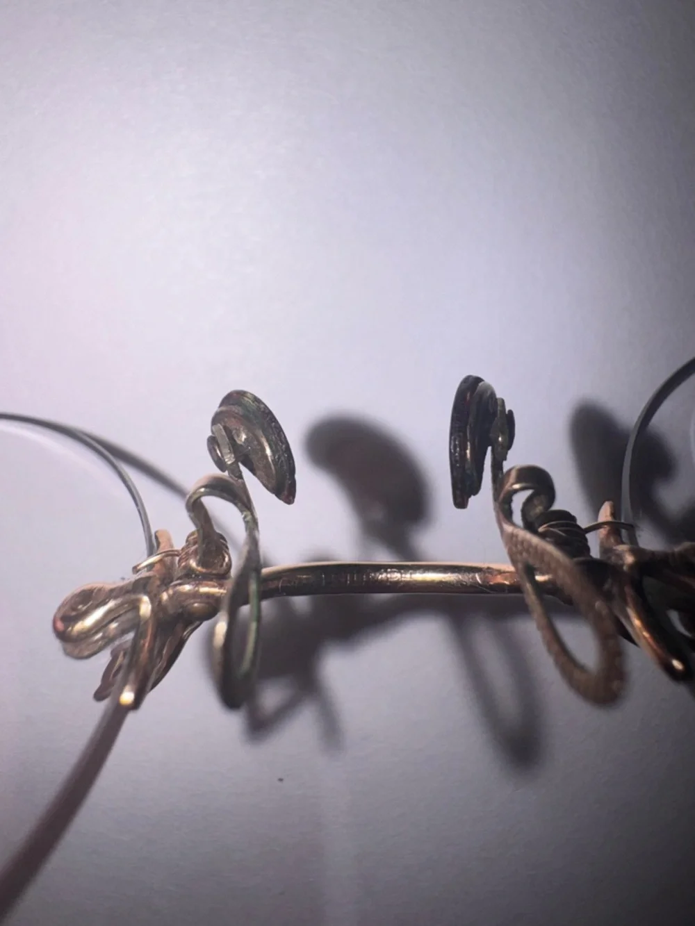 Vintage round Rimless Clip-On Lenses with gold tone Bridge